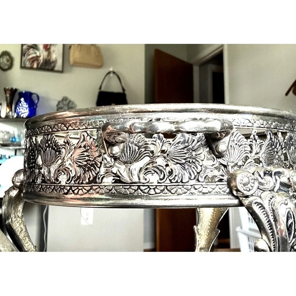Vintage Silver Plated Chafing Dish 2 Qt Candle Warmer Ornate Serving Dish